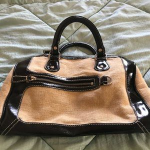 Khaki purse with black leather trim - Women